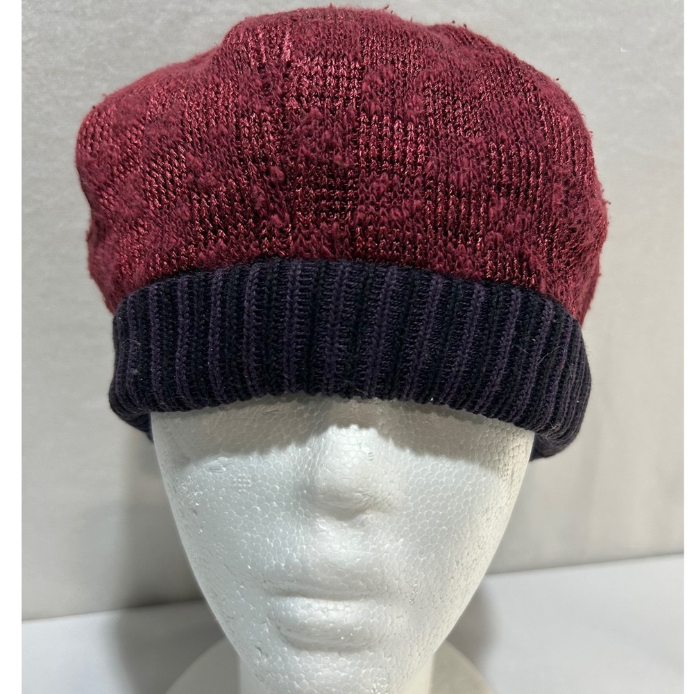 Vtg COOGI Australia Knit Slouch Beret Tam Hat Burgundy Black Made in Australia M - Picture 6 of 7